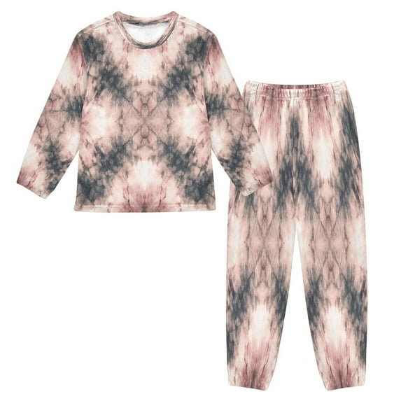 Fluffy Pajamas Set Fuzzy Winter Warm Pj Sets Pullover Tops and Long Pants Soft Pink Tie-dye Pattern Small
