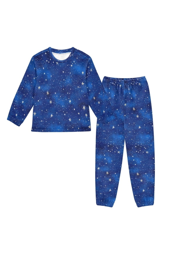 Fluffy Pajamas Set Fuzzy Winter Warm Pj Sets Pullover Tops and Long Pants Starry Night Sky Pattern Large