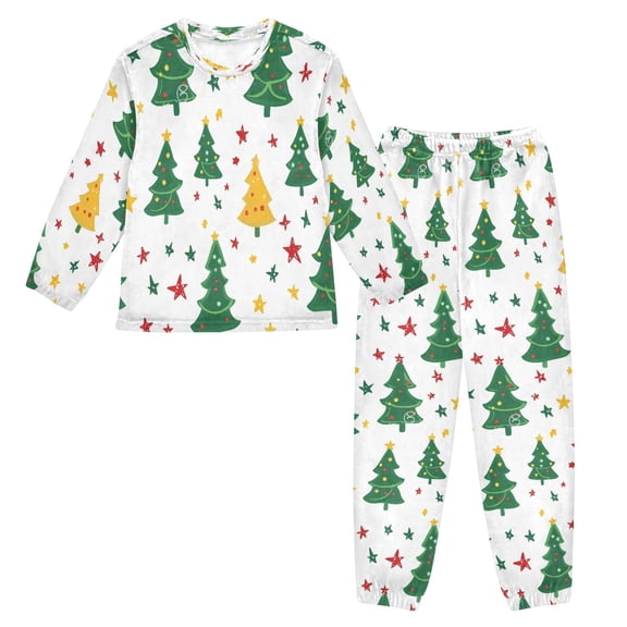 Fluffy Pajamas Set Fuzzy Winter Warm Pj Sets Pullover Tops and Long Pants Stylish Christmas Tree Large
