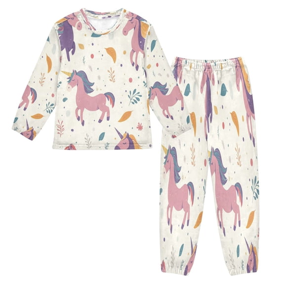 Fluffy Pajamas Set Fuzzy Winter Warm Pj Sets Pullover Tops and Long Pants Unicorn Pattern Medium