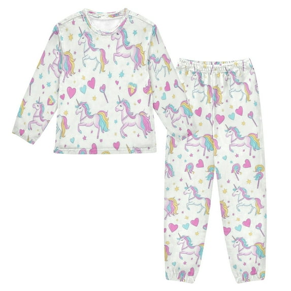 Fluffy Pajamas Set Fuzzy Winter Warm Pj Sets Pullover Tops and Long Pants Unicorns and Magic Wands Medium