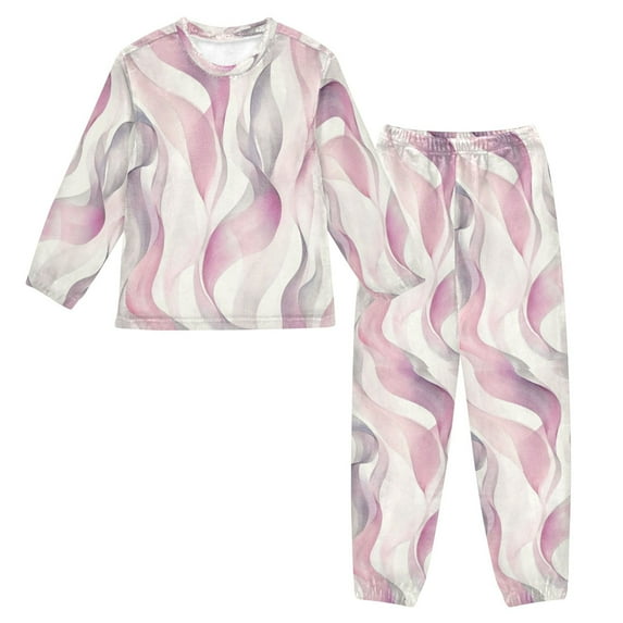Fluffy Pajamas Set Fuzzy Winter Warm Pj Sets Pullover Tops and Long Pants Watercolor Abstract Wavy Lines X-Small