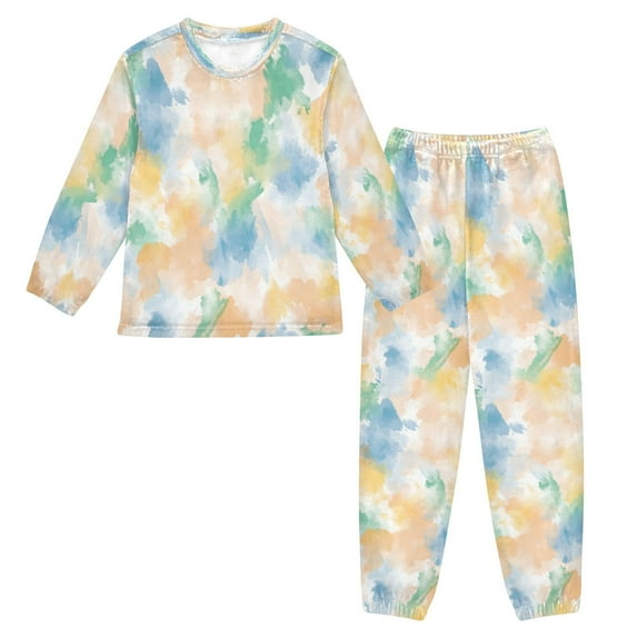 Fluffy Pajamas Set Fuzzy Winter Warm Pj Sets Pullover Tops and Long Pants Watercolor Soft Pastel Strokes X-Small