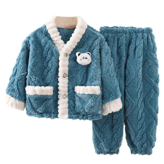 Fluffy Pajamas Set for Women Fleece Pjs Sets Button Down Sleepwear Pullover Fuzzy Pants Winter Plush Loungewear Children Flannel Pajamas Set