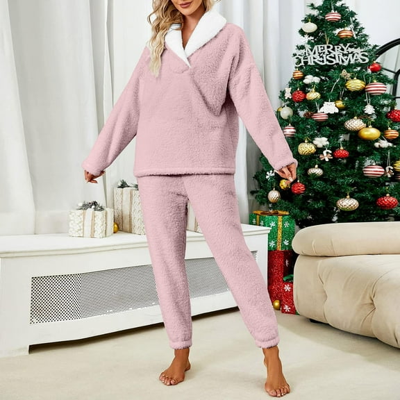 Fluffy Pajamas for Women Long Sleeve Pullover Pants Set Fuzzy Lounge Set Women Winter Comfy Pajamas for Women Set