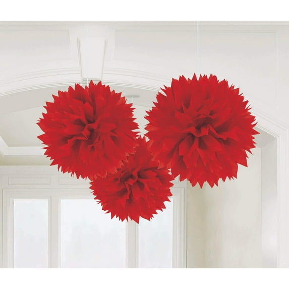 Fluffy Paper Decorations, Apple Red, 16", 3 Pcs