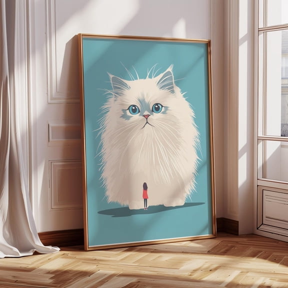 Fluffy Persian Cat Print: Whimsical Blue Eyes Cat Poster UNFRAMED PAPER POSTER, Home Decor, Vintage Gift, Living Room Dercor