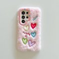 thumbnail image 1 of Fluffy Phone Case Compatible for Samsung Galaxy S24 Ultra, Shock-Resistant Protection, Soft Cute Heart Pattern, Cute Camera Lens Kickstand, Fuzzy Plush Design Women Girls Phone Cover, Pink, 1 of 9