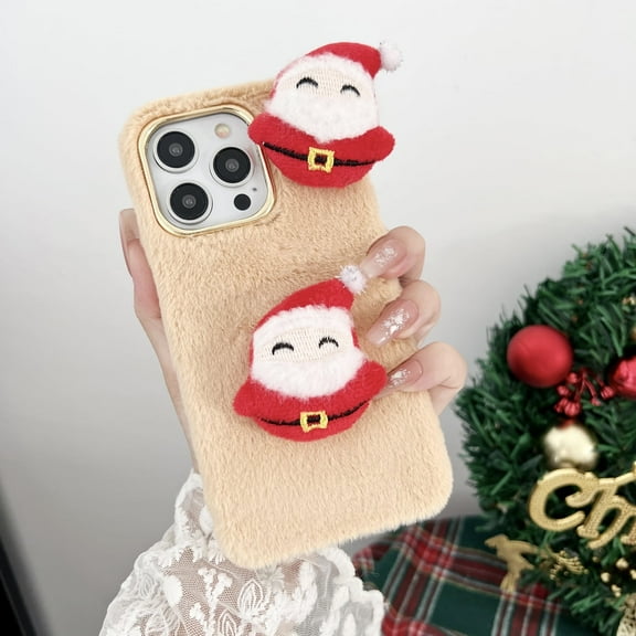 Fluffy Phone Case for iPhone 12 Pro Max, Stylish Christmas Doll Warm Smooth Faux Fur Cover TPU Soft Drop Protective Anti-Shock Case Cover for Women Girls for Winter for iPhone 12 Pro Max, Brown