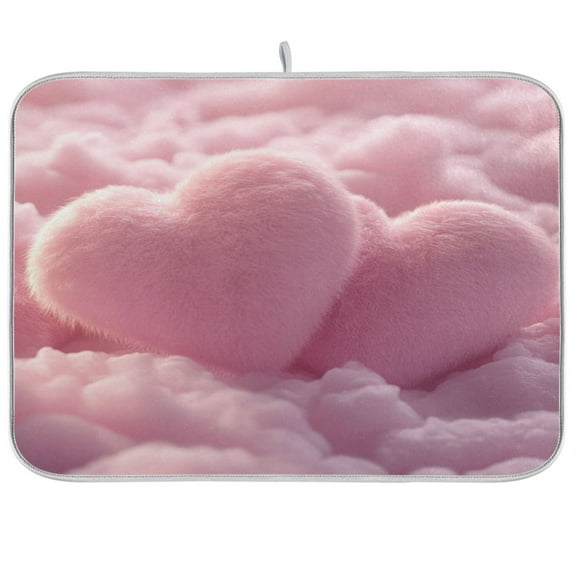 Fluffy Pink Heart-shaped Dish Drying Mat Kitchen Mats Microfiber Counter Absorbent Dish Pad Drainer Rack