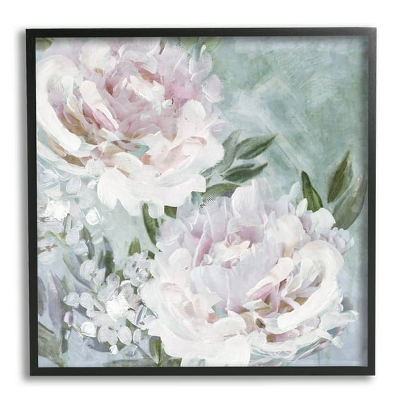 Fluffy Pink Peonies Floral Botanical & Floral Graphic Art Black Framed Art Print Wall Art