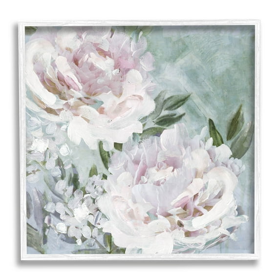 Fluffy Pink Peonies Floral Botanical & Floral Graphic Art White Framed Art Print Wall Art