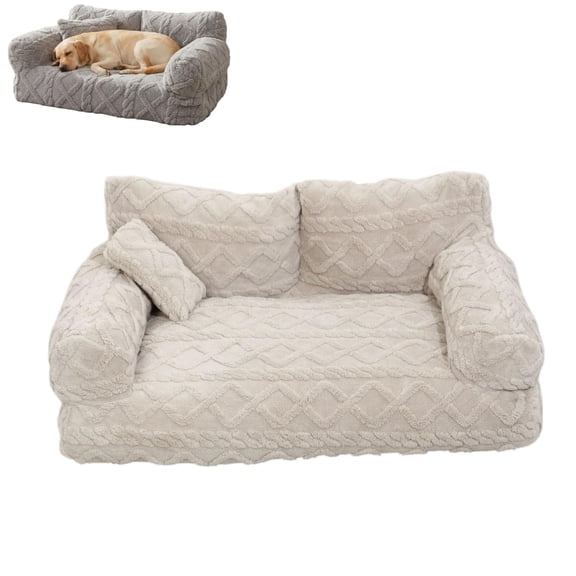 Fluffy Plush Calming Pet Sofa Bed, Washable Removable Cover Couch Bed with Non Slip Bottom for Dogs Cats All Sizes