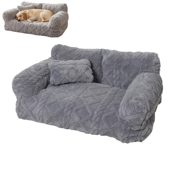 Fluffy Plush Calming Pet Sofa Bed, Washable Removable Cover Couch Bed with Non Slip Bottom for Dogs Cats All Sizes
