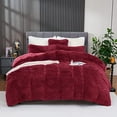thumbnail image 1 of Fluffy Plush Duvet Cover Set King Size, Luxury Ultra Soft Velvet Fuzzy Comforter Cover Bed Sets 4Pcs(1 Faux Fur Duvet Cover + 2 Pillow Cases + 1 Pillow Cover) Zipper Closure (King, Red), 1 of 6