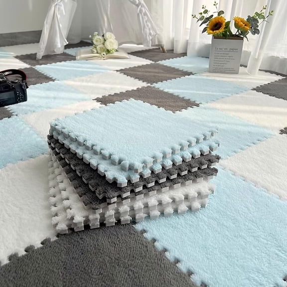 Fluffy Plush Foam Mat, 10pcs Soft Shaggy Interlocking Carpet Tiles, Thickened Area Rug for Living Room Bedroom and Modern Home Floor Decoration
