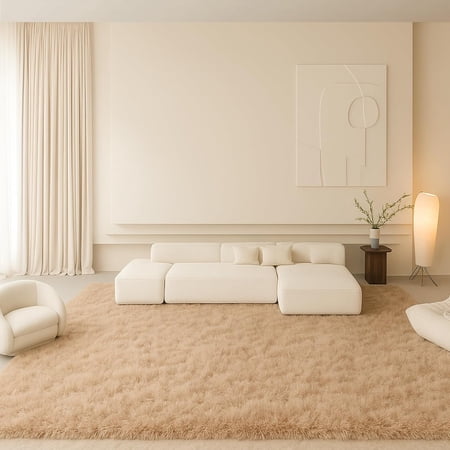 Fluffy Plush Shag Rug 5x7, Ultra Soft Rug for Living Room Bedroom, Non-Slip Fuzzy Area Rug for Living Room, Carpet for Girl Boy Kids,Modern Indoor Home Decor Aesthetic,Beige