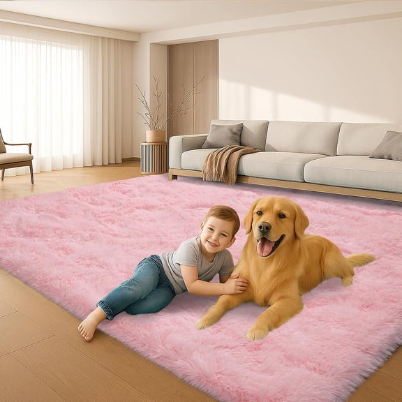 Fluffy Plush Shag Rug 5x7, Ultra Soft Rug for Living Room Bedroom, Non-Slip Fuzzy Area Rug for Living Room, Carpet for Girl Boy Kids,Modern Indoor Home Decor Aesthetic,Pink