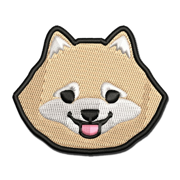 Fluffy Pomeranian Dog Head Applique Multi-Color Embroidered Hook & Loop Patch - 3 Inch Medium