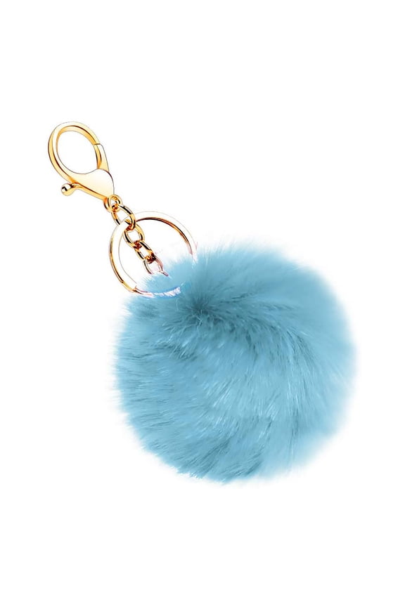 Fluffy Pompoms Keychain Faux Cute Fur Pompoms Keychain Artificial Fur Ball Keychain Faux Rabbit Fur Pompoms for Car Interior Bagpack Charm Puff Ball Keyring, 1Pc, Multicolor(Blue1,3.1x3.1")