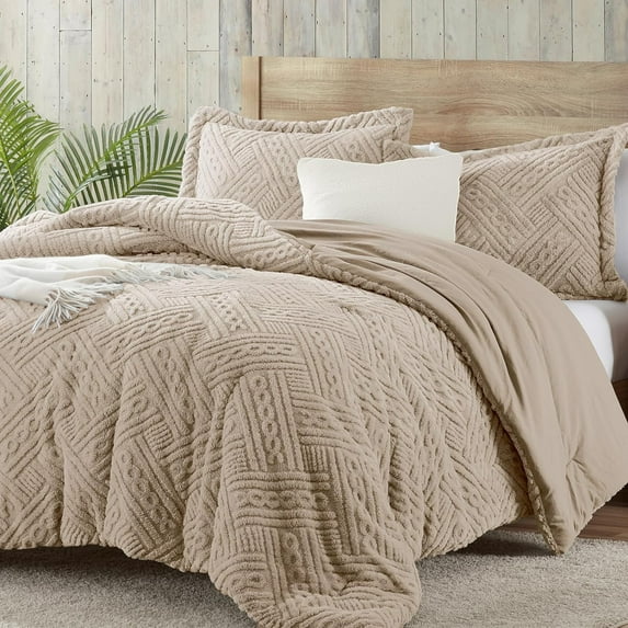 Fluffy Queen Comforter Set - Beige Warm Comforters for Winter Queen Size, Comforter Full Size Bed Set 3 Piece