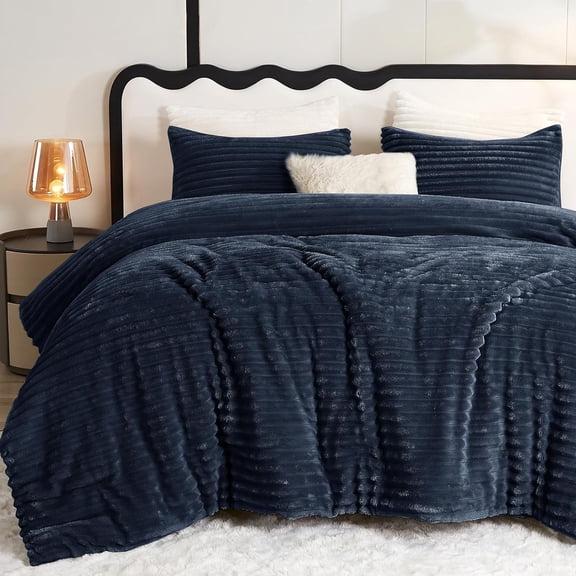 Fluffy Queen Comforter Set - Super Soft Faux Fur Comforter Queen Size, Winter Warm Fleece Bedding Set, 3 Pieces Plush Fuzzy Bed Set (1 Shaggy Comforter, 2 Pillowcases)
