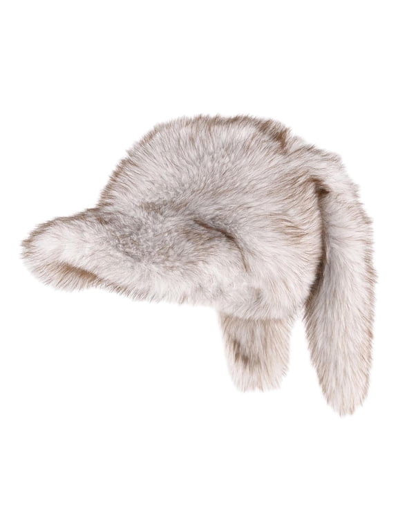 Fluffy Rabbit Ear Winter Beanie - Soft Faux Mink Fur Trapper Hat for Men Women - Warm Ear Protection Cap for Cold Weather Outdoor Activities