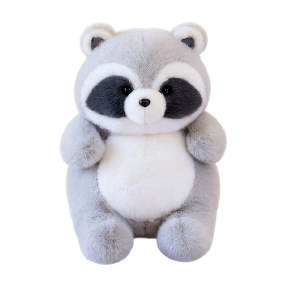 Fluffy Raccoon Plush Toy, Cute Sitting Grey White Raccoon Stuffed Animal, Soft Round Body Raccoon Plushie, Wildlife Plush Decor Gift For Kids 1