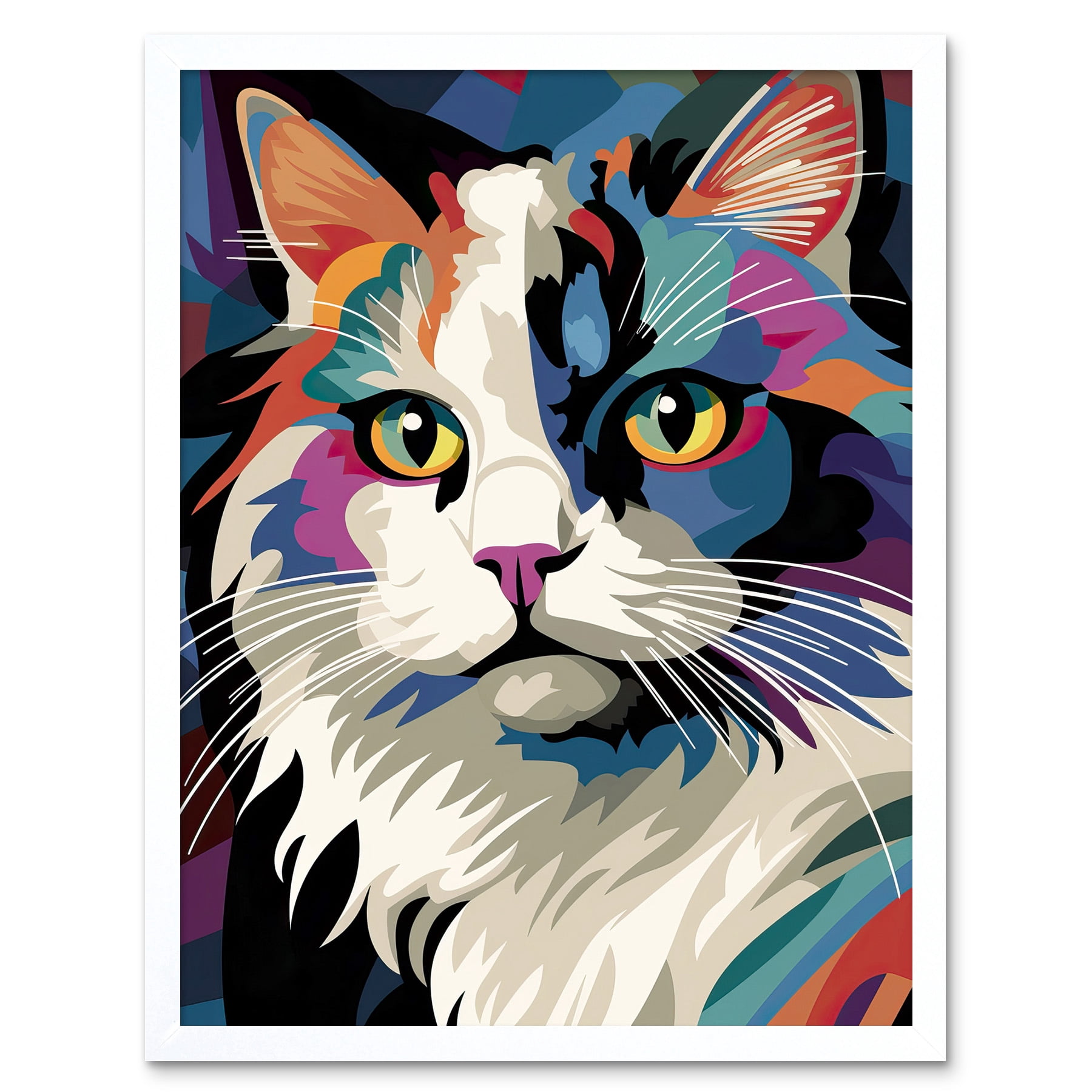 Fluffy Ragdoll Cat Portrait Colourful Purple Blue Black Modern Flt ...