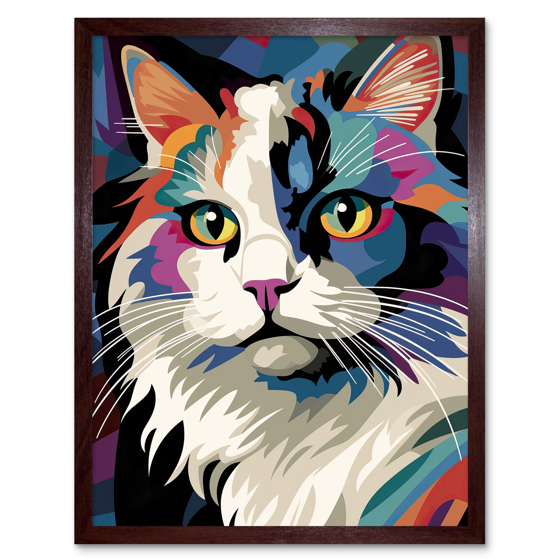 Fluffy Ragdoll Cat Portrait Colourful Purple Blue Black Modern Flt