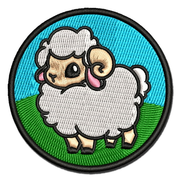 Fluffy Ram Cute Applique Multi-Color Embroidered Hook & Loop Patch - 3.5 Inch Large