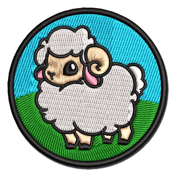 Fluffy Ram Cute Applique Multi-Color Embroidered Iron-On Patch - 3.5 Inch Large