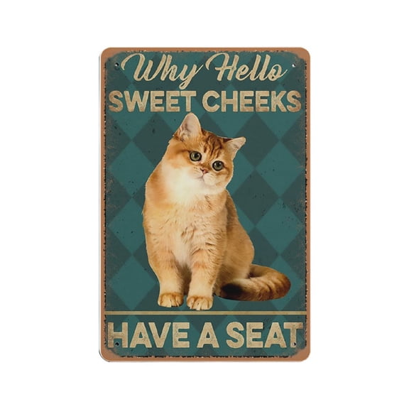 Fluffy Red Kitten Cat Peeking Why Hello Sweet Cheeks Gift tin sign , Cat Dad Mom Wall Decoration, Wall Art Decor, Retro art, home living room, country house, metal tin sign 12x16 inches