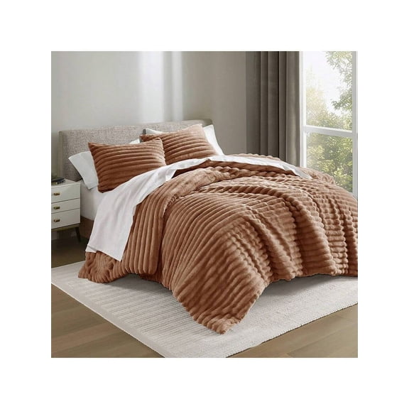 Fluffy Ribbed Cord-Textured Comforter Set, 300 GSM Plush Weighted & Durable, All-Season Bedding for Twin to California King, Modern Home Decor & Holiday Gift
