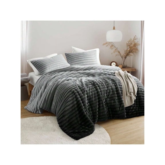 Fluffy Ribbed Cord-Textured Comforter Set, 300 GSM Plush Weighted & Durable, All-Season Bedding for Twin to California King, Modern Home Decor & Holiday Gift