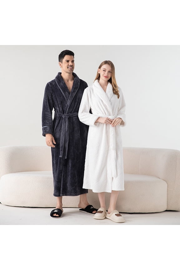 Fluffy Robe for Couples Pajamas Soft Fleece Bathrobe Women Men Winter Warm Thicken Terry Cloth Robes Sleepwear, White, XL