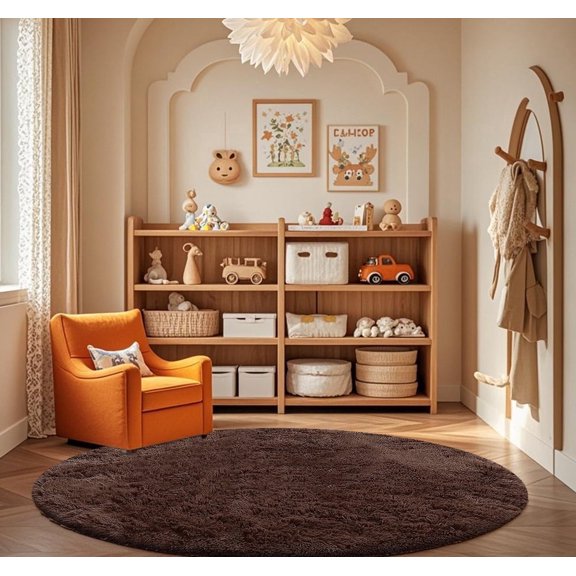 Fluffy Round & Rectangle Area Rugs for Living Room Bedroom, Non-Slip Shaggy Carpet for Kids Room Nursery, Multiple Sizes & Color