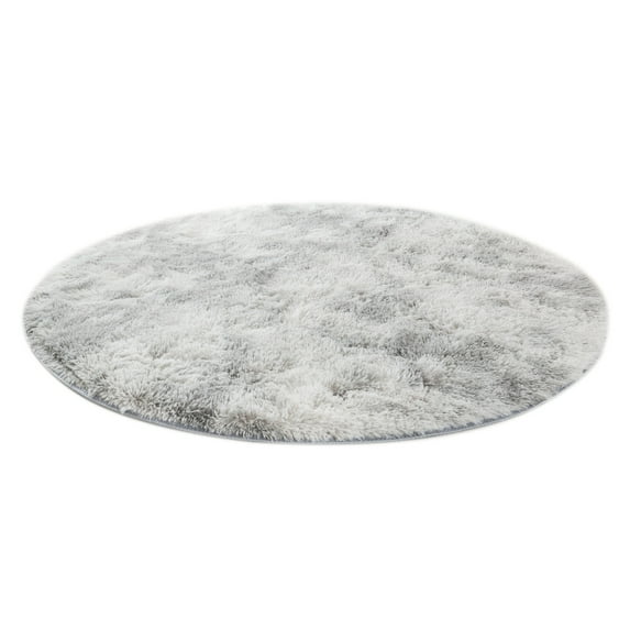 Fluffy Round Rug for Bedroom, Soft Circle Area Rug for Kids Room, Shag Plush Circular Rugs for Dorm Home Decor, Gray