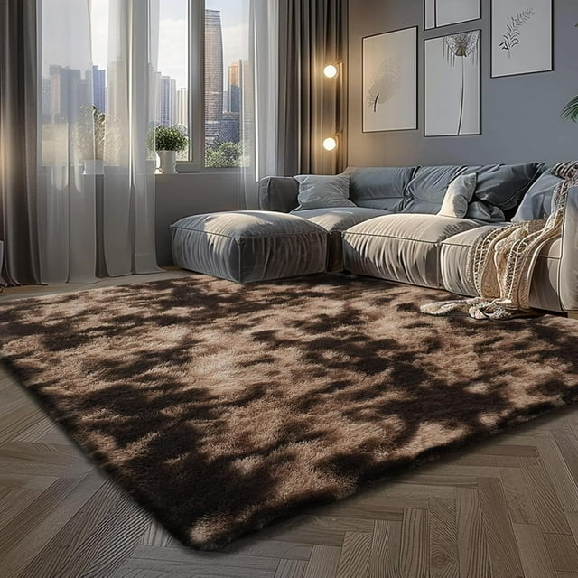 Fluffy Rug Shaggy Area Rug, Mottling Brown 6x9 Area Rugs for Living
