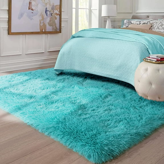 Fluffy Rug, Super Soft Fuzzy Area Rugs for Bedroom Living Room - 6' x 9' Large Plush Furry Shag Rug - Kids Playroom Nursery Classroom Dining Room Decor Floor Carpet, Teal Blue