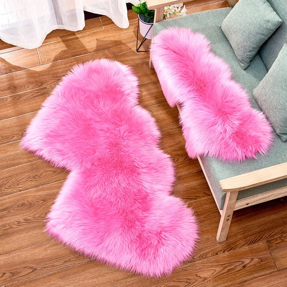 Fluffy Rug for Bedroom, Valentine's Day Fluffy Rugs, Heart Shaped Washable Living Room Carpet, Non-Slide Bedside Rug, Home Decor, Pink