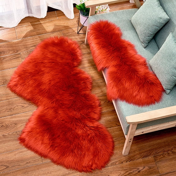 Fluffy Rug for Bedroom, Valentine's Day Fluffy Rugs, Heart Shaped Washable Living Room Carpet, Non-Slide Bedside Rug, Home Decor, Red