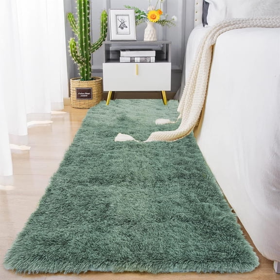 Fluffy Runner Rugs 2 x 8ft Soft Shag Rug 2x8 Feet Plush Area Rug Carpet Non-Slip Nursery Dorm Fuzzy Bedside Rug Kids Room Home DecorSage Green