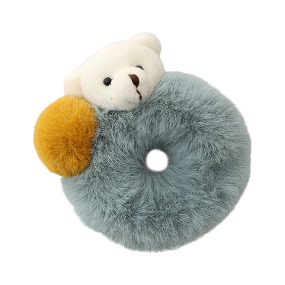 Fluffy Scrunchies Lovely Plush Bear Ponytail Holder Elastics Durable Furry Ball Hair Bands Cute Hair Accessories