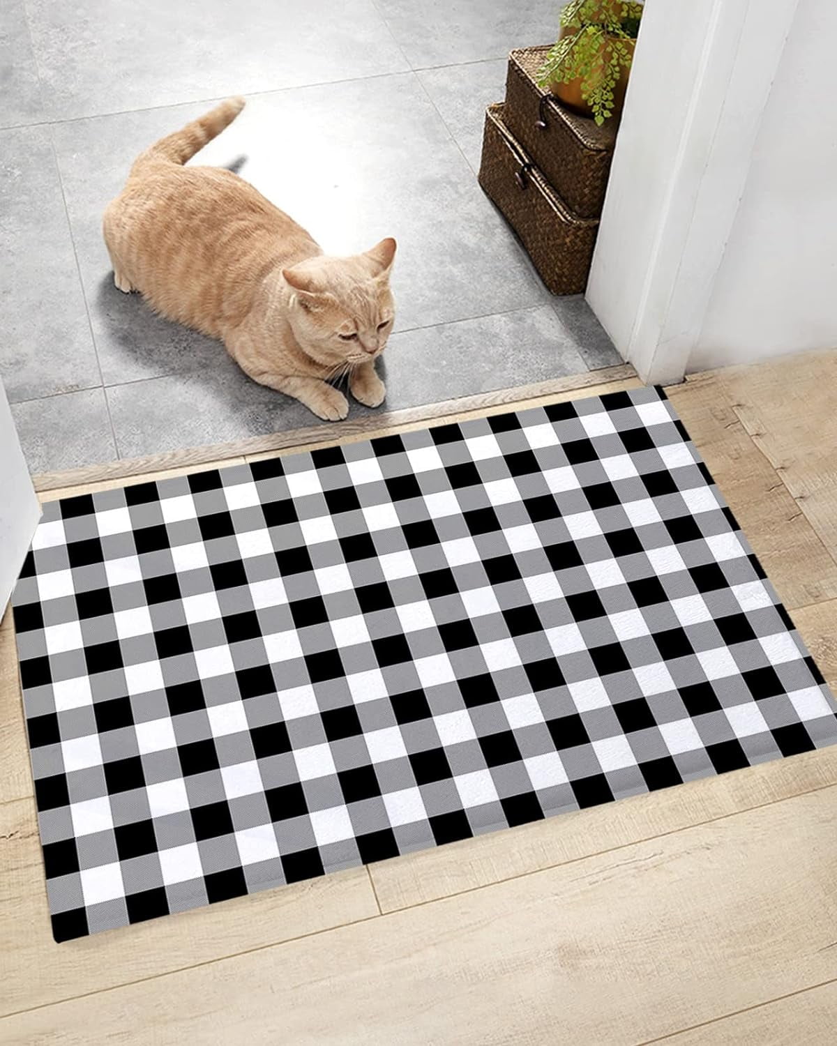 Fluffy Shag Bath Mat Classic Black White Buffalo Checker Area Rugs Warm