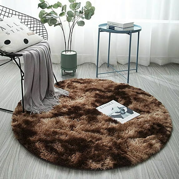 Fluffy Shag Round Area Rugs, Plush Carpet for Kids Girls Living Room Bedroom Decor Multicolor Area Rug Floor Mats Kids Play Rug, 80cm