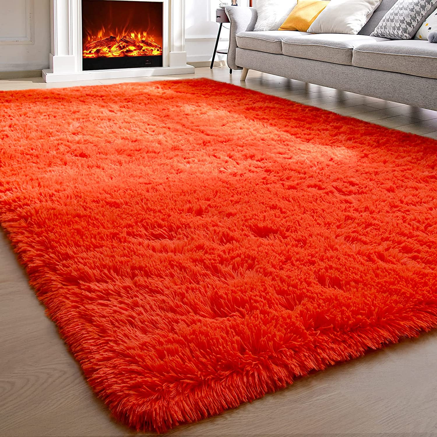 Fluffy Shaggy Area Rugs for Bedroom, 5'X8', Orange Rug Soft Shag Rug