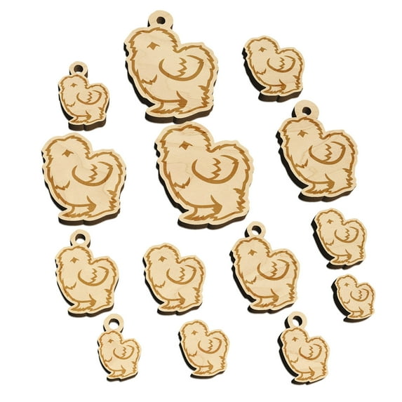 Fluffy Silkie Chicken Wood Mini Charms Shapes DIY Craft Jewelry - No Hole - 25mm (7pcs)