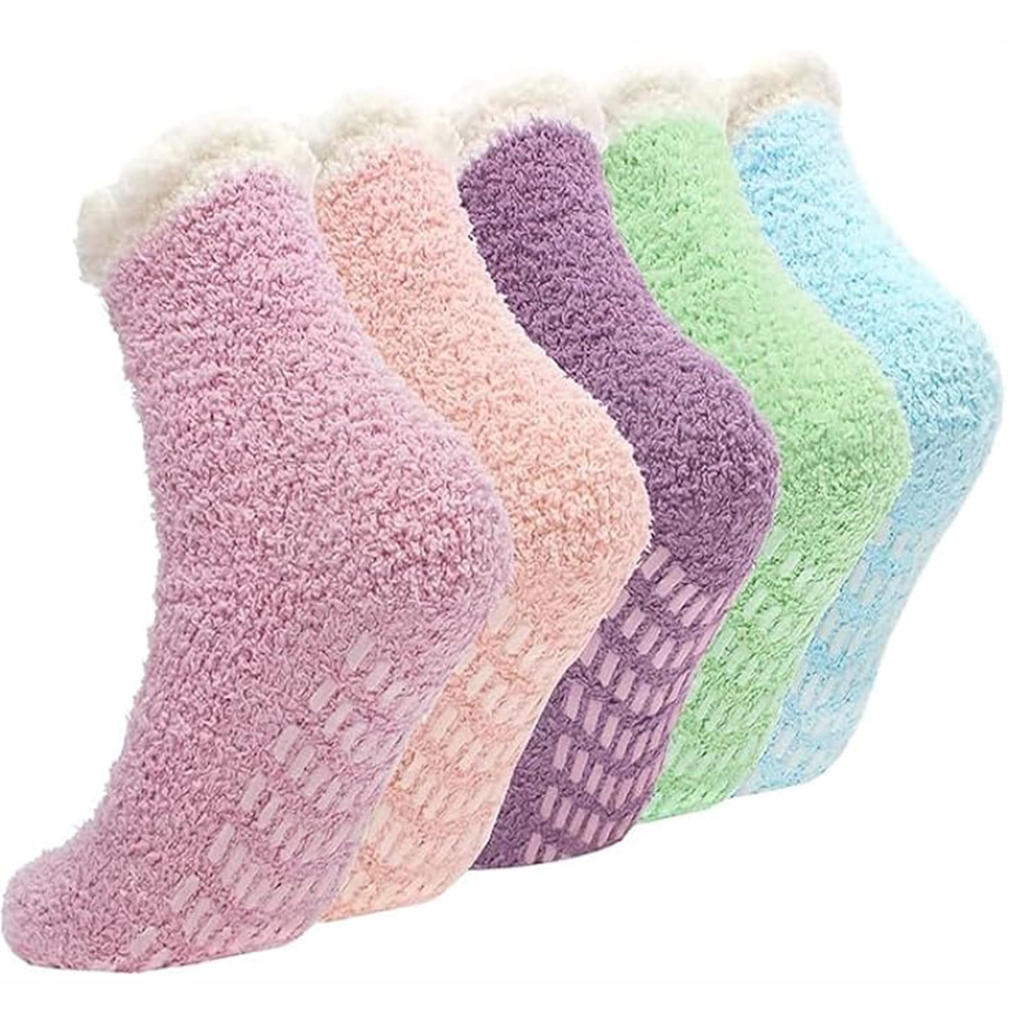 Fluffy Slipper Socks for Women 5 Pairs Warm Bed Socks with Grips Soft