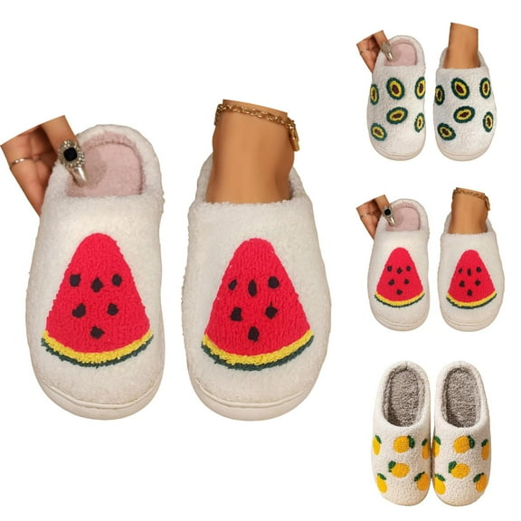 Fluffy Slippers for Women Winter Warm Plush Gift Slides Fall And Winter Fruit Slippers Warm Padded Non Indoor Slippers
